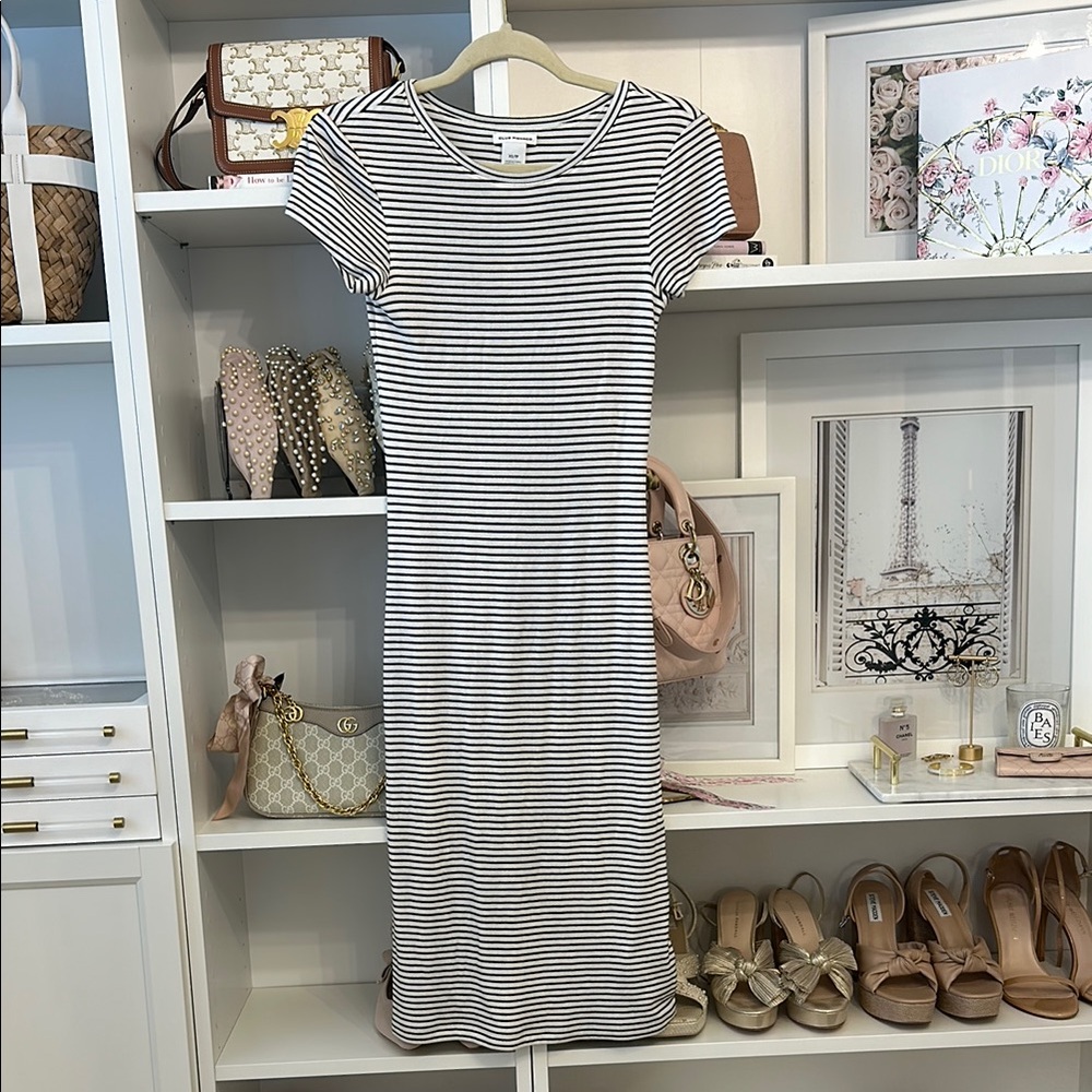 Club Monaco Striped Black and White Midi Dress